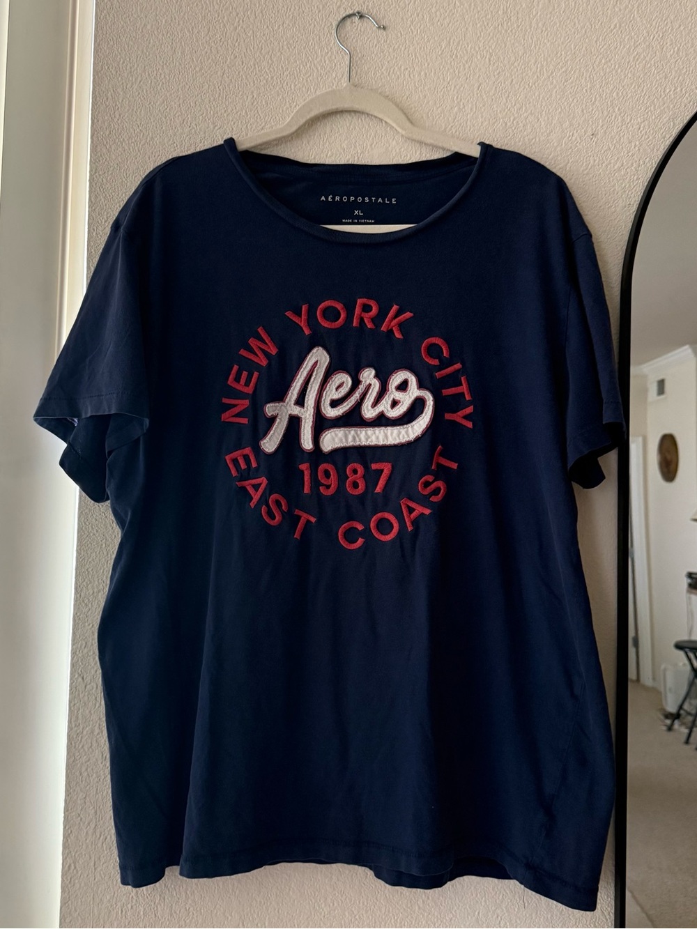 Aeropostale Navy Blue Short-Sleeve Tee with Red & White 'Aero' Graphic